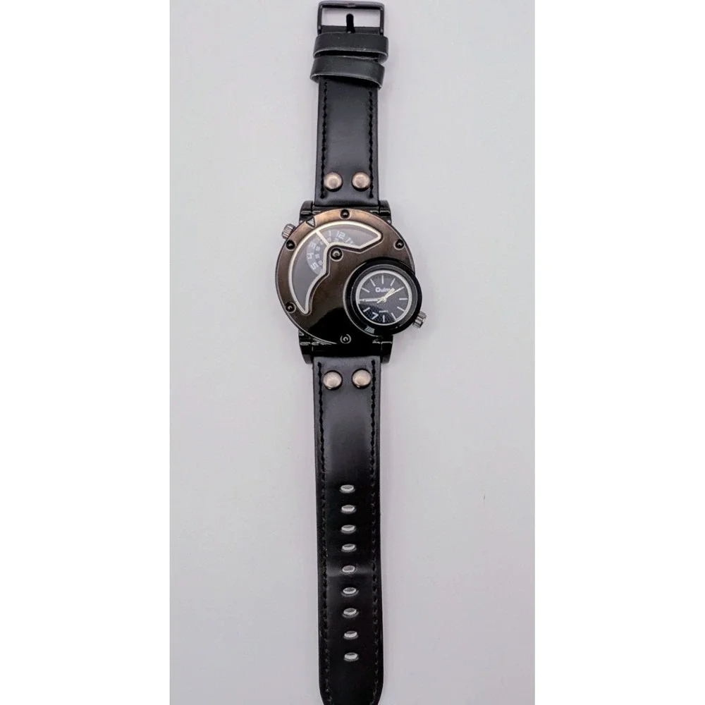 Oulm Multi-dial Black Round Case Black Watch 9591,‎ New Batteries
